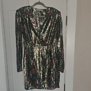 Sandro Gold and Black, Purple/Blue Accents Metalic Look Dress